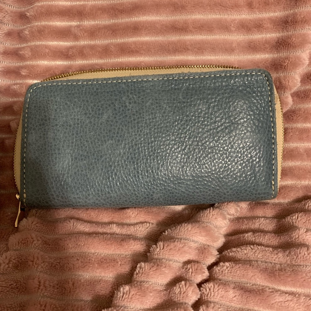 Portland Leather Goods accordion zip wallet. Blue steel